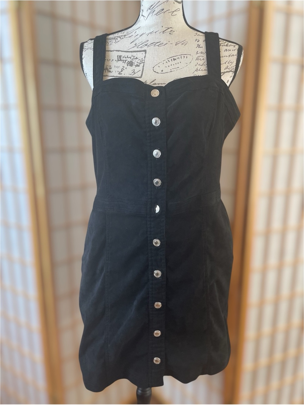 Abercrombie & Fitch Black Velour Mini Dress Size XL Button Down Front